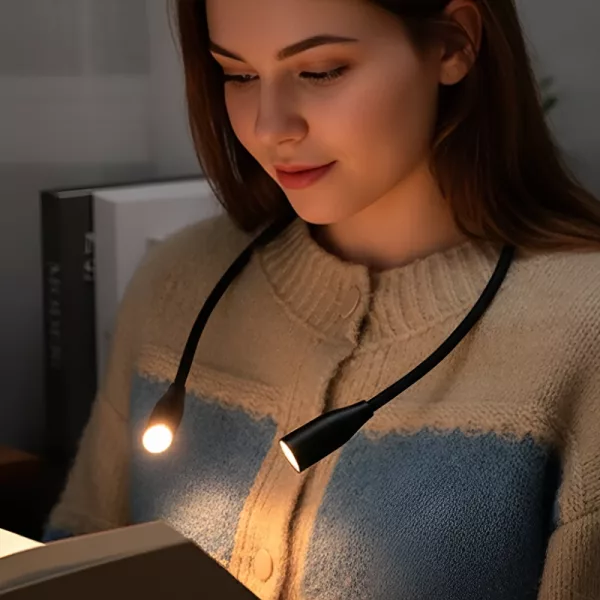 flexible neck lamp, lightweight neck lamp, neck reading light around the neck, reading light